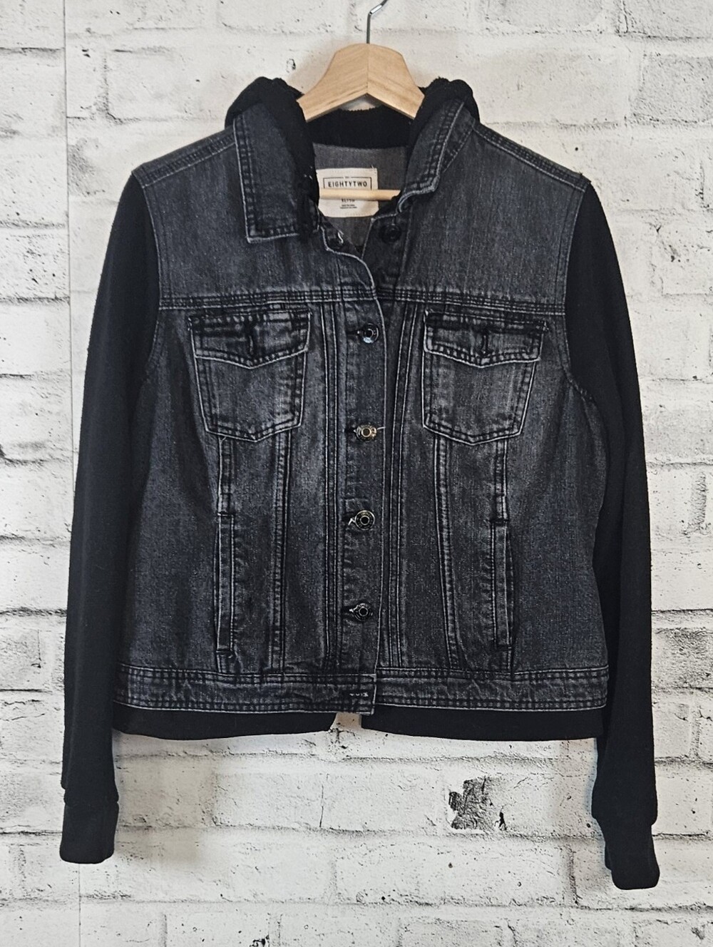 Eightytwo Denim Hoodie Jacket Black Wash Mixed Media XL
